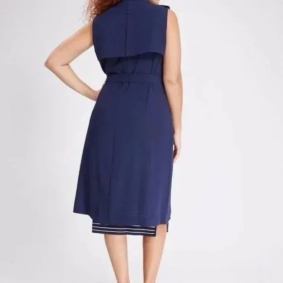 NWT Lane Bryant Sleeveless Trench Coat Navy Blue Long Tie Vest Plus Size 26/28 - Picture 7 of 8